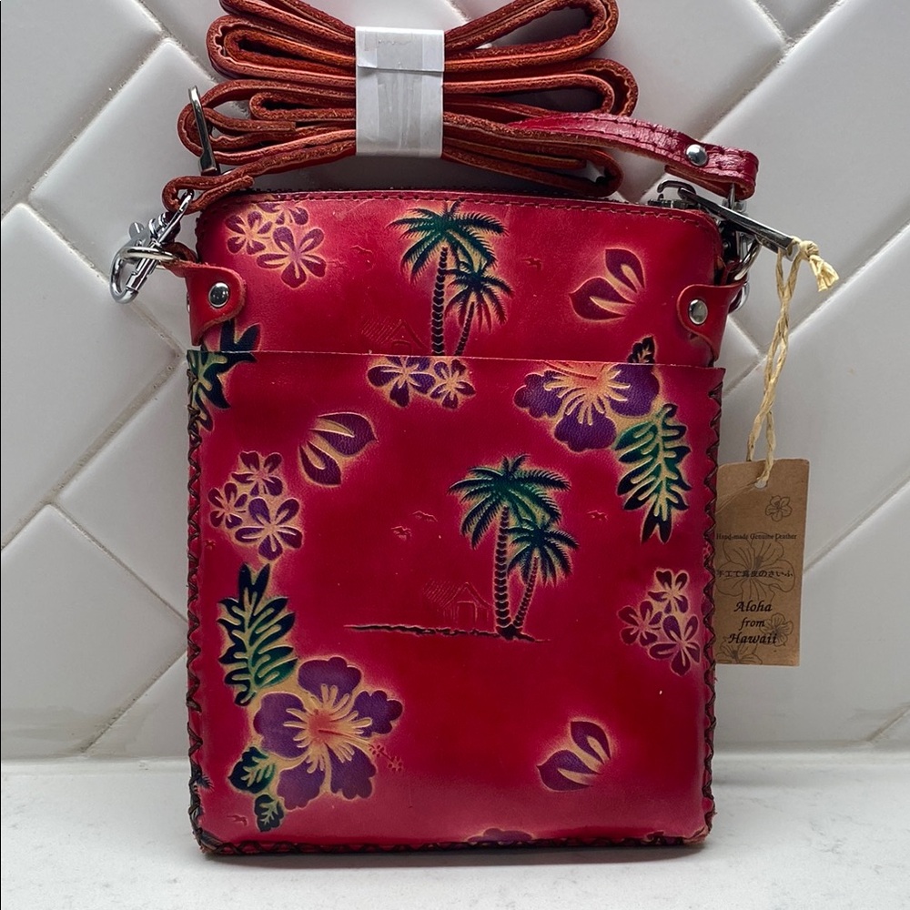 Tropical Red Leather Crossbody Bag